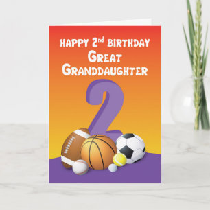 Great Granddaughter 2nd Birthday Sports Balls Card