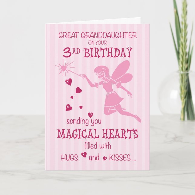 Great Granddaughter 3rd Birthday Magical Fairy Pin Card (Front)