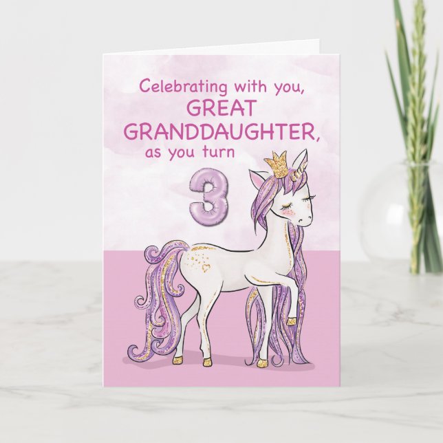 Great Granddaughter 3rd Birthday Pink Horse Card (Front)