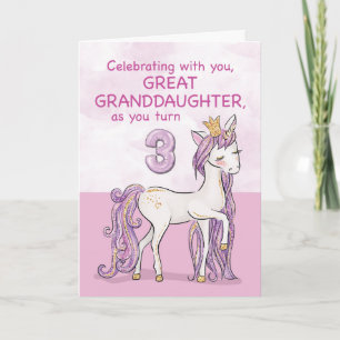 Great Granddaughter 3rd Birthday Pink Horse Card