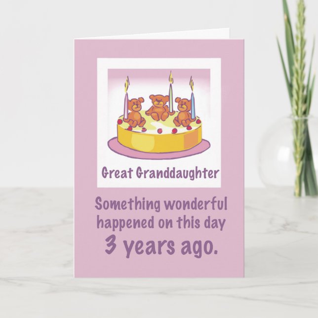 Great Granddaughter 3rd Birthday with Teddy Bears  Card (Front)