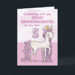Great Granddaughter 5th Birthday Pink Horse Card<br><div class="desc">A sweet pink pony just like your great granddaughter is prancing with the number five! Gold looking details are woven in her mane and tail. Perfect card to wish your great granddaughter her 5th birthday!
(Digitally rendered golden looking colour)</div>