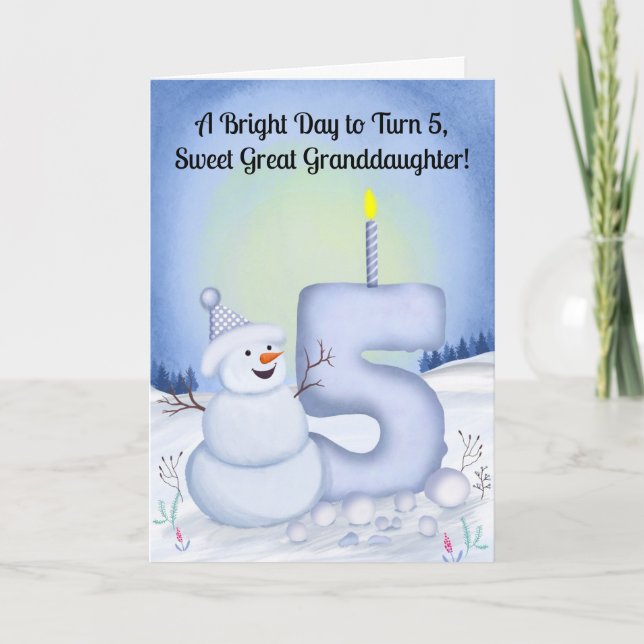 Great Granddaughter 5th Birthday Snowman Snowy  Card (Front)
