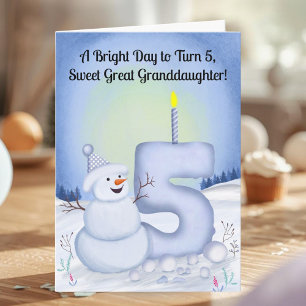 Great Granddaughter 5th Birthday Snowman Snowy Card