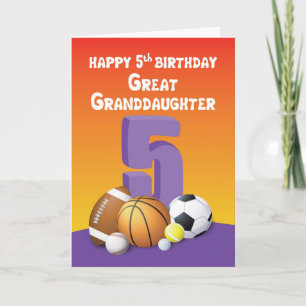 Great Granddaughter 5th Birthday Sports Balls Card