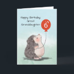 Great Granddaughter 6th Birthday Cute Hedgehog Card<br><div class="desc">The number six is written on the centre of the red balloon that the cute hedgehog is holding on the cover of this card. So, if you are in search of a greeting card to gift your great granddaughter with once she celebrates her 6th birthday, this is that. Order it...</div>
