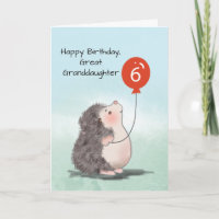 Great Granddaughter 6th Birthday Cute Hedgehog