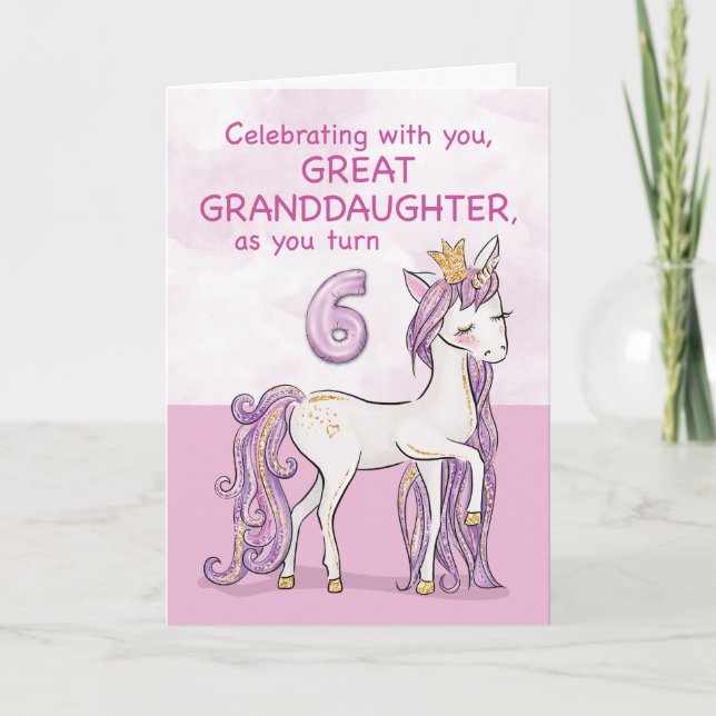 Great Granddaughter 6th Birthday Pink Horse Card (Front)