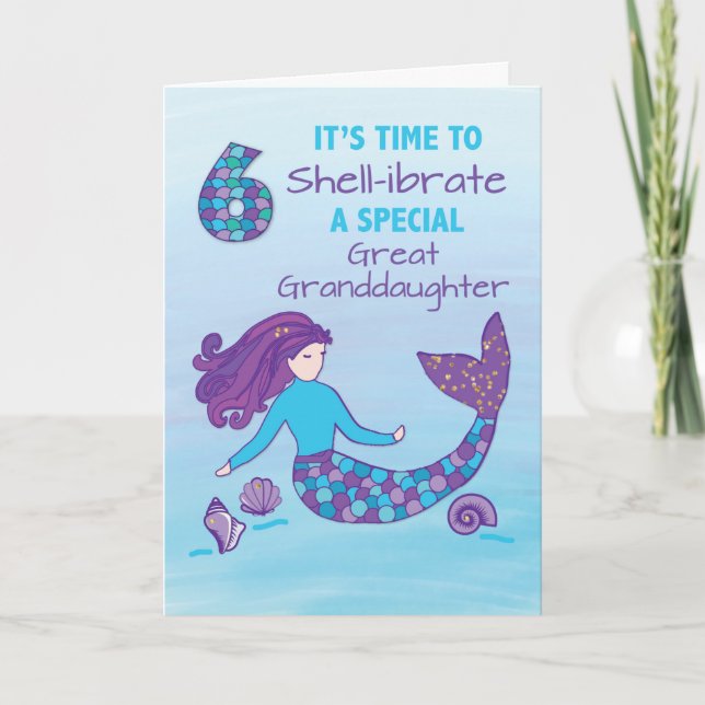 Great Granddaughter 6th Birthday Sparkly Look Card (Front)