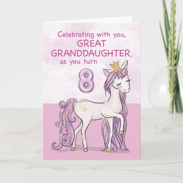 Great Granddaughter 8th Birthday Pink Horse Card (Front)