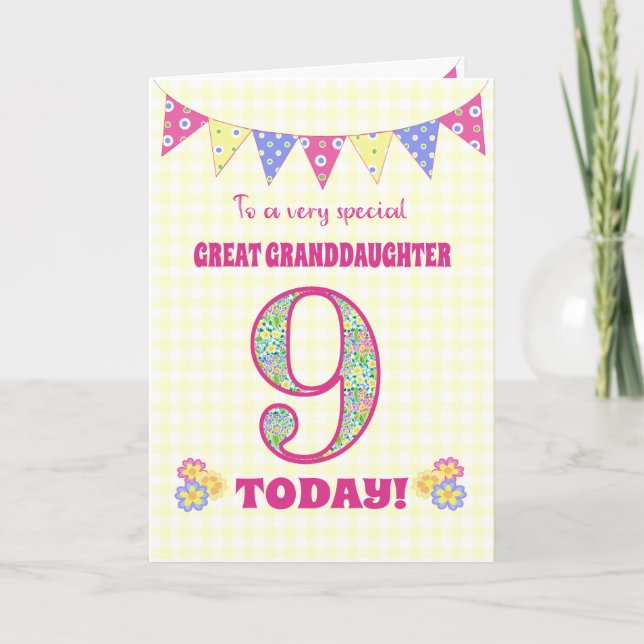 Great Granddaughter 9th Birthday Primroses Card (Front)