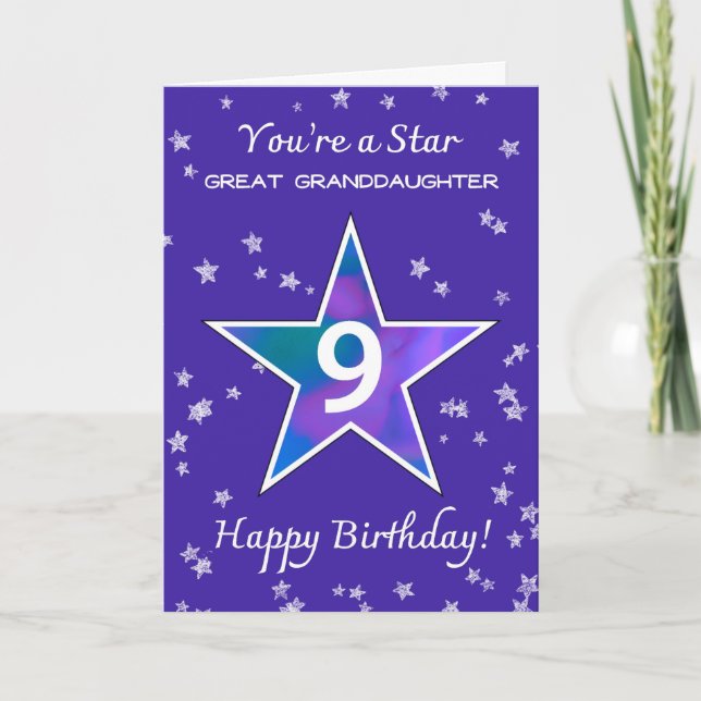 Great Granddaughter 9th Birthday Shining Star Card (Front)