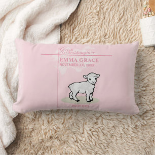 Great Granddaughter Baptism Pink Girl Lamb Lumbar Cushion