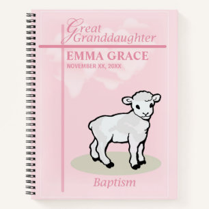 Great Granddaughter Baptism Pink Girl Lamb Notebook
