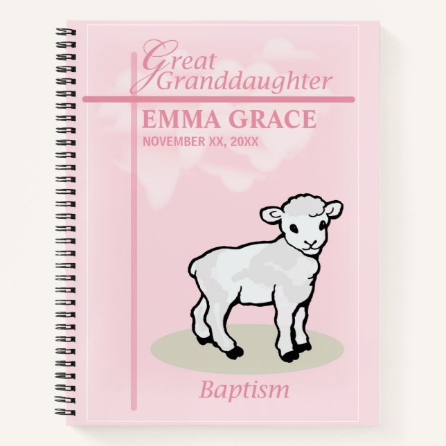 Great Granddaughter Baptism Pink Girl Lamb Notebook (Front)