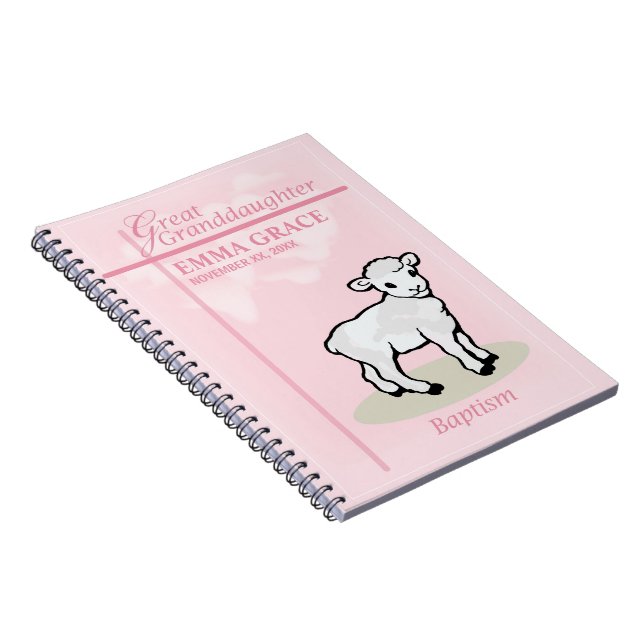 Great Granddaughter Baptism Pink Girl Lamb Notebook (Right Side)