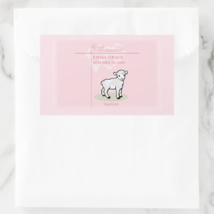 Great Granddaughter Baptism Pink Girl Lamb Rectangular Sticker