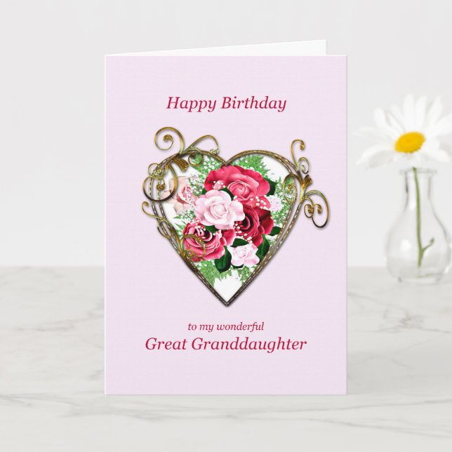 Great Granddaughter Birthday Antique Painted Roses Card (Small Plant)