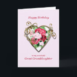 Great Granddaughter Birthday Antique Painted Roses Card<br><div class="desc">A romantic birthday card. A painting of roses is framed by an embellished golden heart. Give your great-granddaughter a birthday greeting with a beautiful painting of a bouquet of roses.</div>