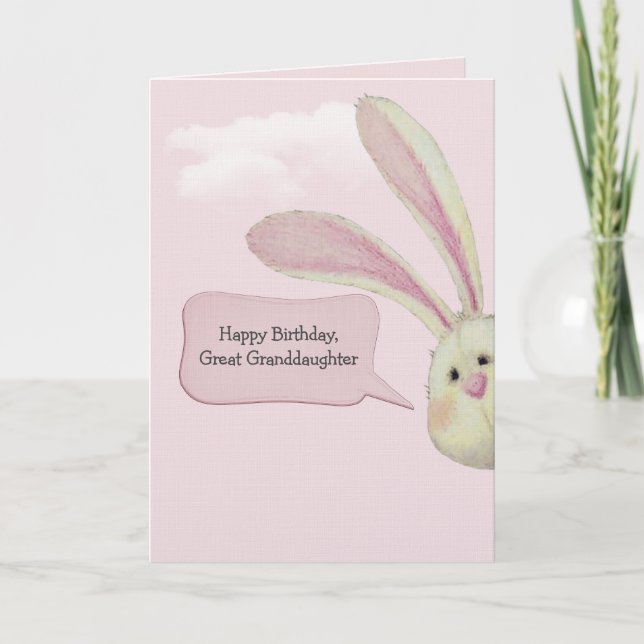 Great Granddaughter Birthday Bunny On Pink Card (Front)