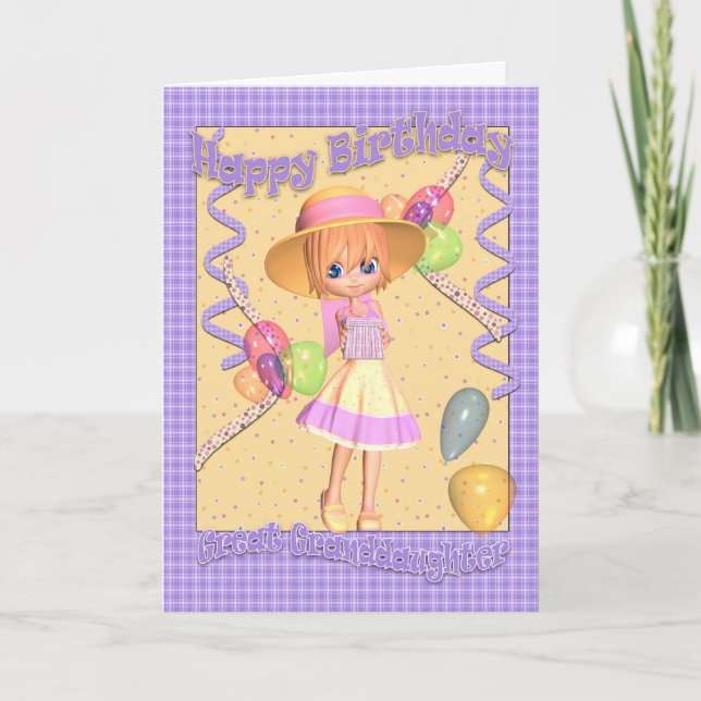 Great Granddaughter Birthday Card - Cute Little Gi (Front)