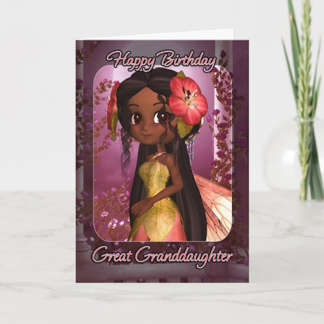 Great Granddaughter Birthday Card - Cute Pink Fair (Front)
