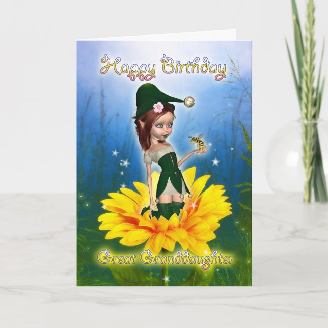 Great Granddaughter, Birthday Card - Fantasy Cute (Front)