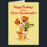 Great Granddaughter Birthday Puppy and Flowers<br><div class="desc">A cute birthday card for a great granddaughter. A cuddly puppy holding a bunch of flowers and saying 'Happy Birthday'. Celebrate a birthday with this irresistible card showcasing a sweet puppy holding a bunch of daisy flowers,  perfect for melting hearts.</div>