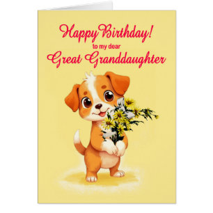 Great Granddaughter Birthday Puppy and Flowers 