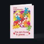 Great Granddaughter Birthday Puzzle Love to Pieces Card<br><div class="desc">The cover of this card will greet your great granddaughter with strikingly bright colours and before she knows it, she’ll be seeing puzzle pieces and beautiful red hearts. As she looks on the inside, she will be greeted by a fun birthday message for her. Her face will surely light up...</div>