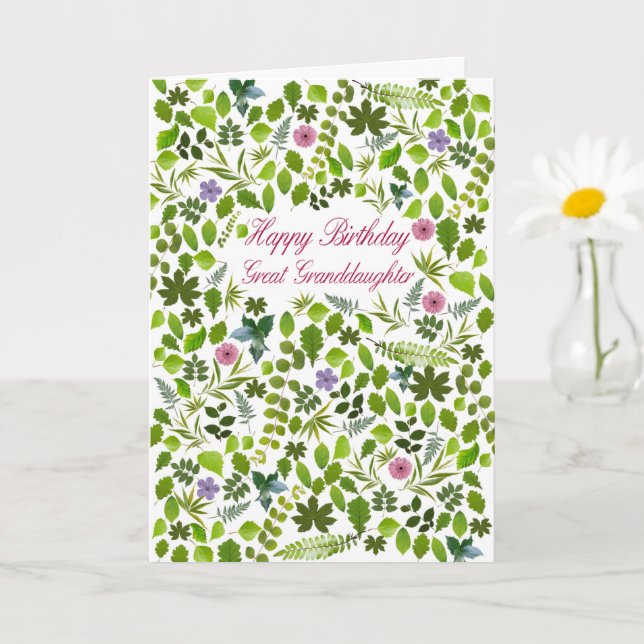Great Granddaughter Birthday Scattered Leaves Card (Small Plant)