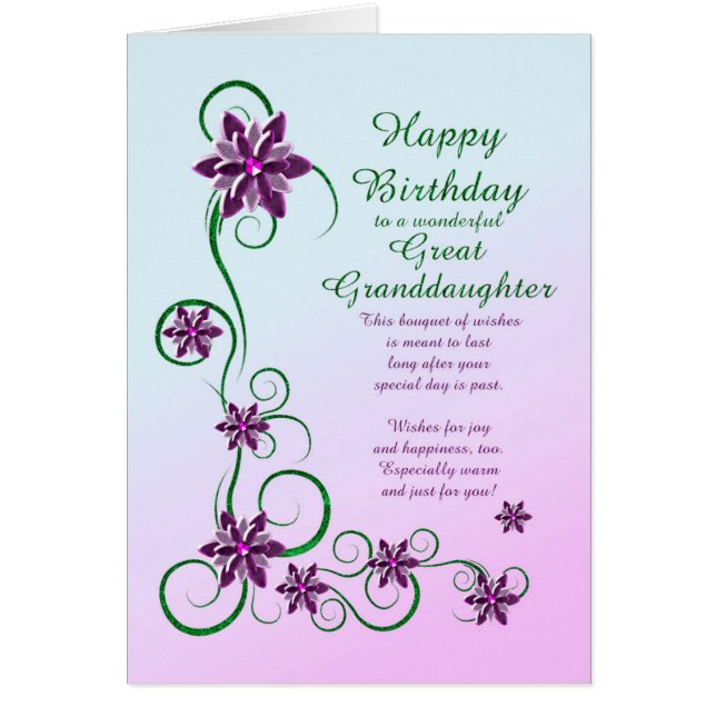 Great Granddaughter Birthday Scrolls and Flowers  (Front)