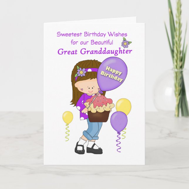 Great Granddaughter Birthday with Balloons Girl Thank You Card (Front)