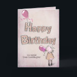 great granddaughter birthday with pink balloons card<br><div class="desc">cute girl with pink balloons and polka dot happy birthday text for great granddaughter</div>