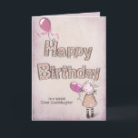 great granddaughter birthday with pink balloons card<br><div class="desc">cute girl with pink balloons and polka dot happy birthday text for great granddaughter</div>