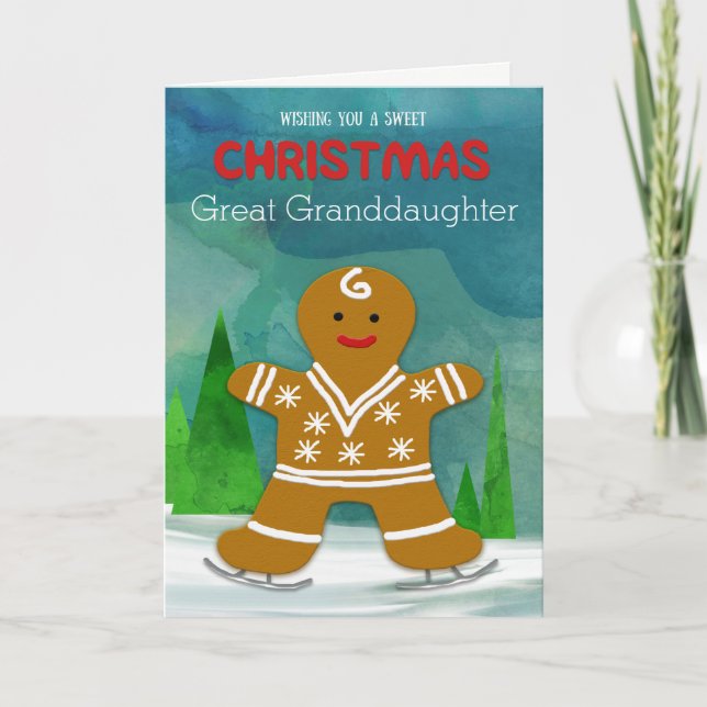 Great Granddaughter Christmas Gingerbread Man Holiday Card (Front)