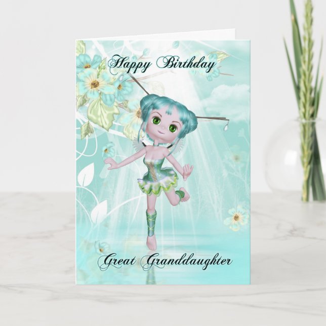 great granddaughter cute fairy birthday greetings card (Front)