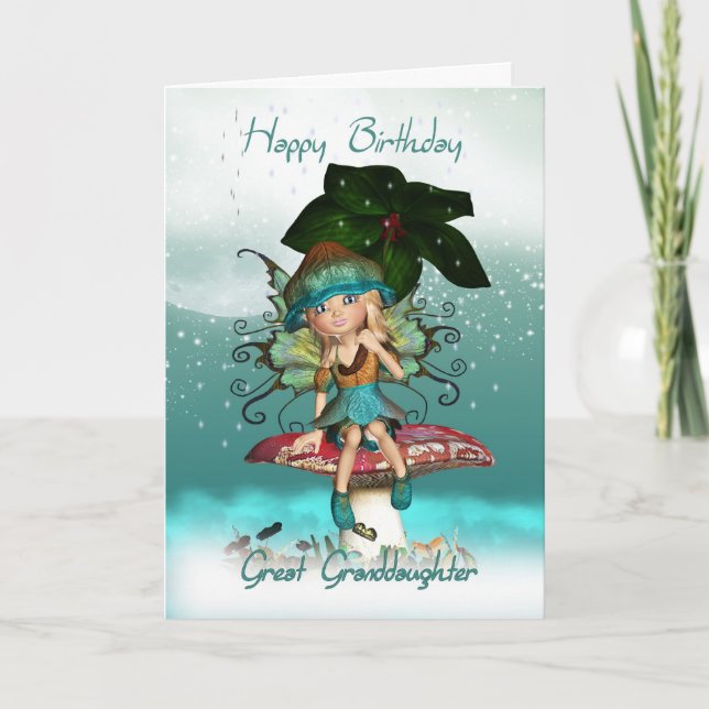 Great Granddaughter, Cute Fantasy Fairy Birthday Card (Front)