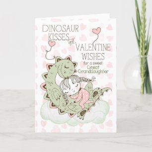 Great Granddaughter Dinosaur Kisses Valentine Holiday Card