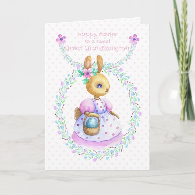 Great Granddaughter Easter Bunny with Coloured Egg Card (Front)