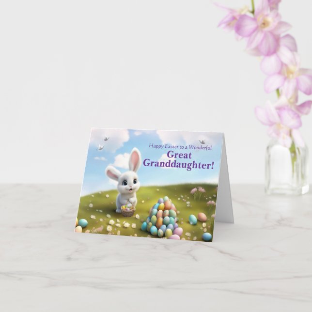 Great Granddaughter Easter with Cute Bunny  Card (Orchid)