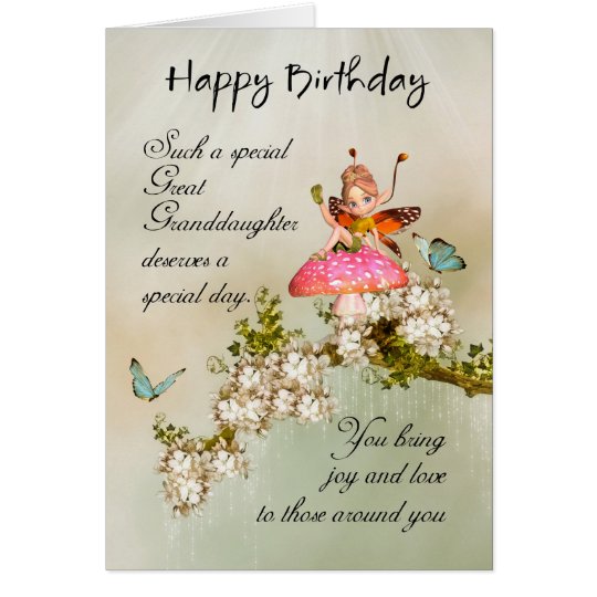 Great Granddaughter Fairy Birthday Card With Bloss | Zazzle