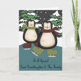 Great Granddaughter & Family Penguins Christmas Holiday Card