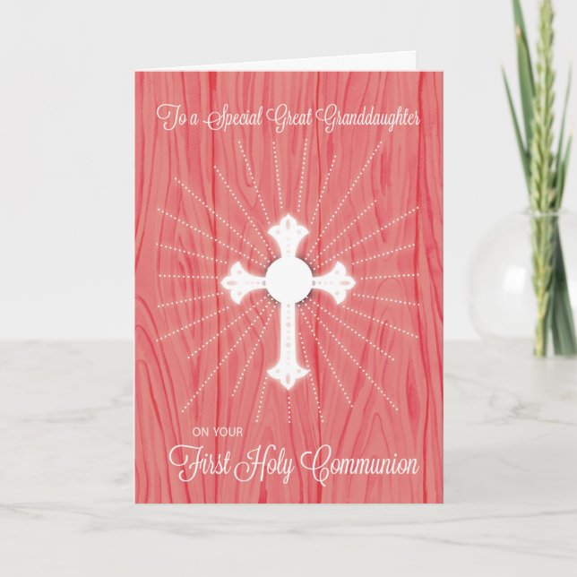Great Granddaughter First Communion Cross and Rays Card (Front)