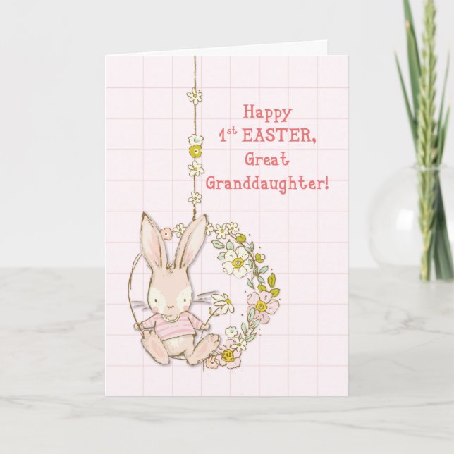 Great Granddaughter First Easter Bunny on Flower Card (Front)