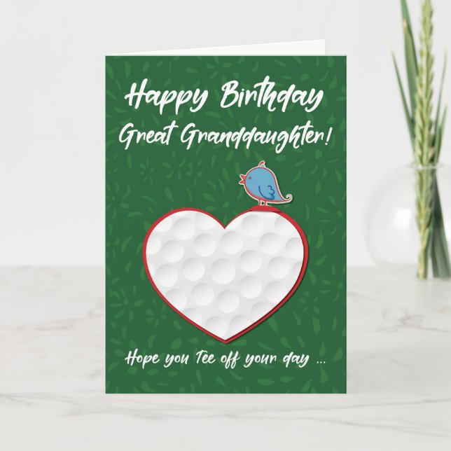 Great Granddaughter Golf Sports Heart Birthday Card (Front)
