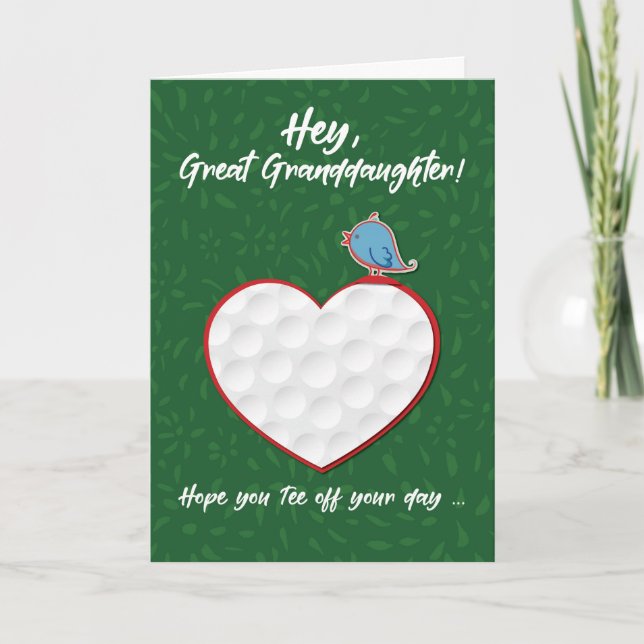 Great Granddaughter Golf Sports Heart Valentine Card (Front)