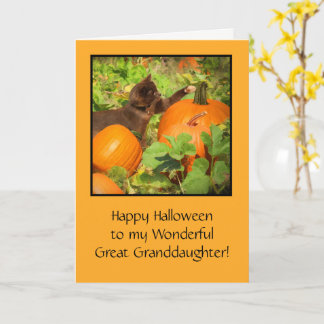 Great Granddaughter Halloween with Cute Kitty Card