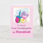 Great Granddaughter Hanukkah Blue With Dreidel Card<br><div class="desc">A wonderful card for a little great granddaughter on this Jewish holiday with gold coins,  colourful toys,  all in a white and blue background. Perfect to wish your Great Granddaughter a happy Hanukkah.</div>