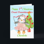 Great Granddaughter Happy 1st Christmas Penguin  Holiday Card<br><div class="desc">A cute Great Granddaughter happy first Christmas card designed with a cartoon baby ballerina penguin wearing a pink tutu and twirling a red ribbon with a blue snowy background . The typography text is in red and green . A lovely xmas card to give to a great grandchild for their...</div>